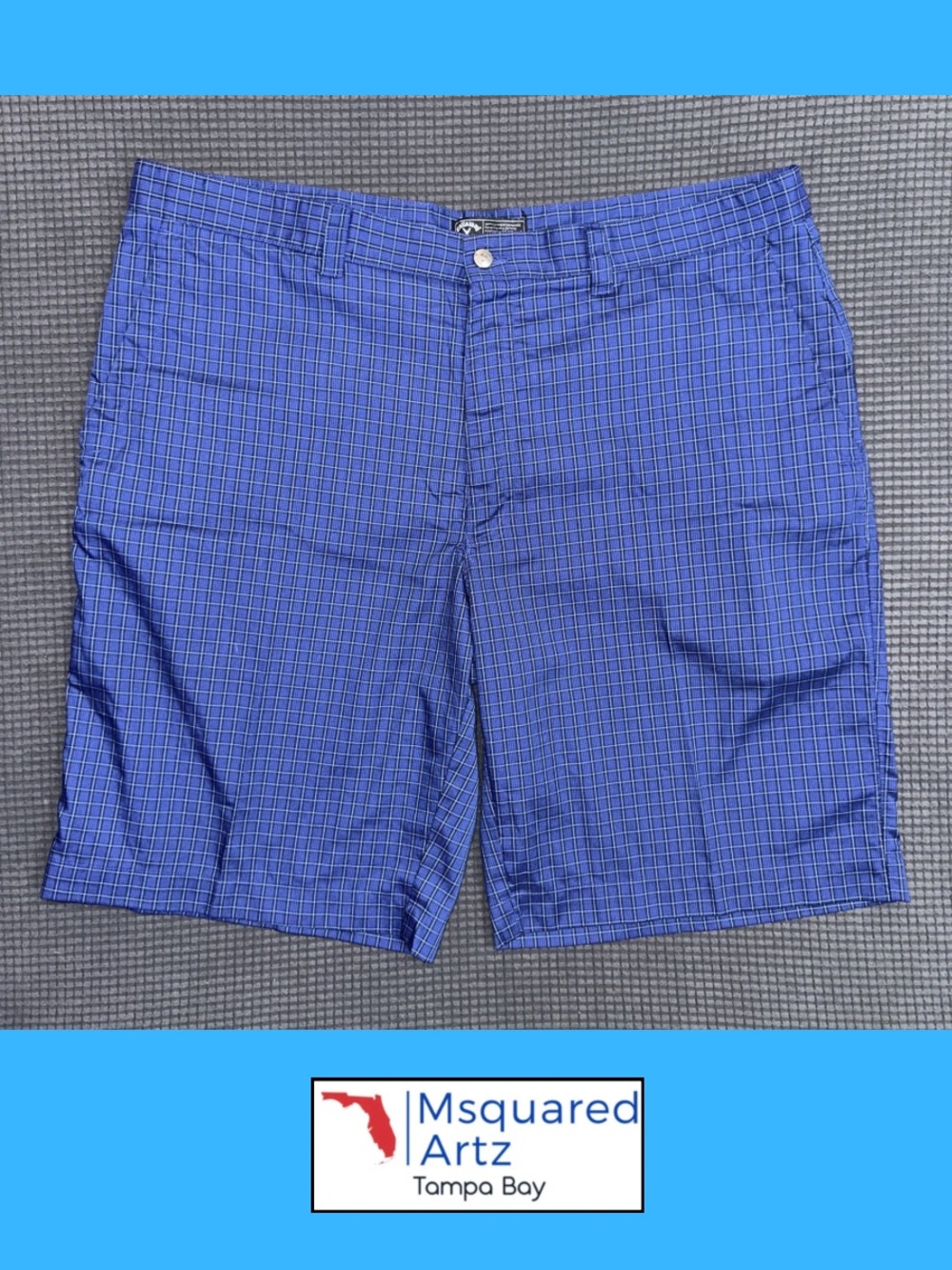 Callaway Golf Shorts Mens 38 Blue Plaid Stretch Performance Casual